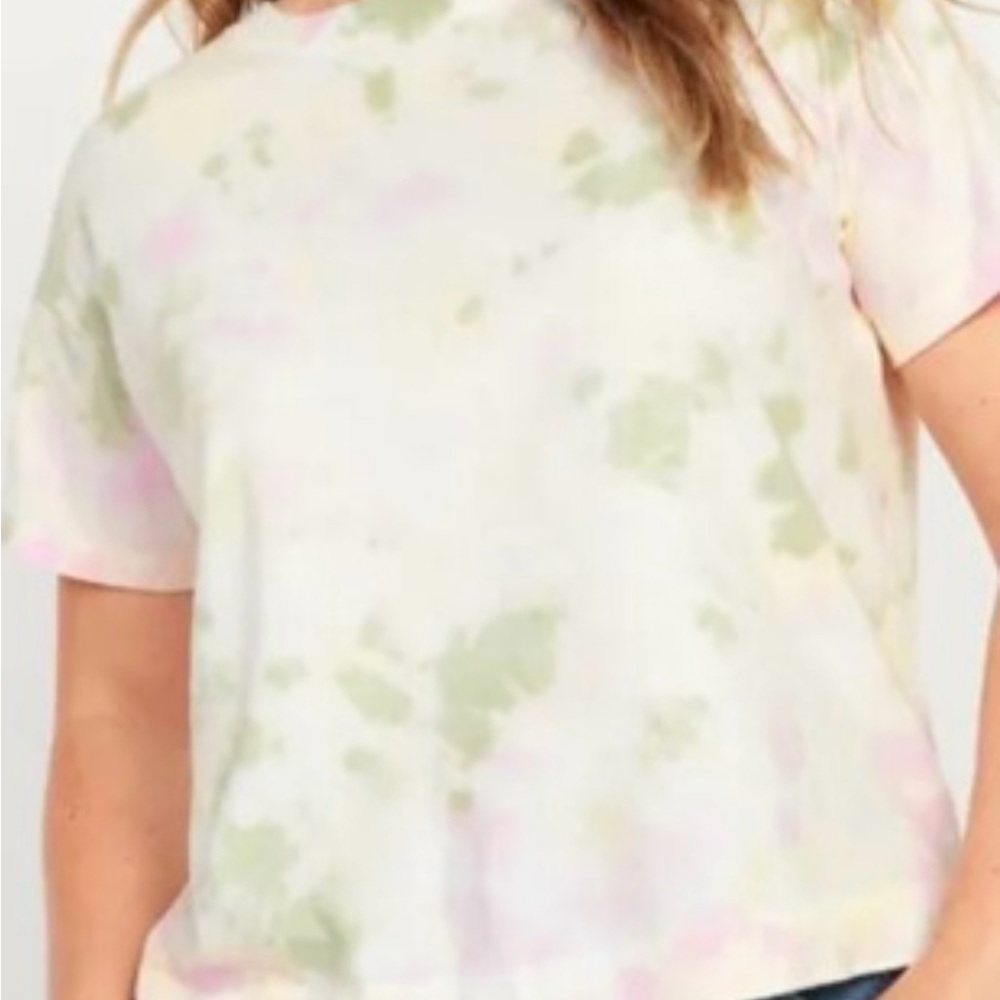 NWT Old Navy gender neutral Vintage Pink green TieDye crewneck Tee size women L